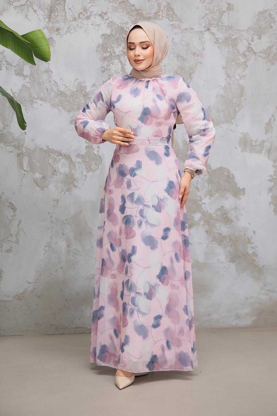 Modest Powder Pink Floral Dress