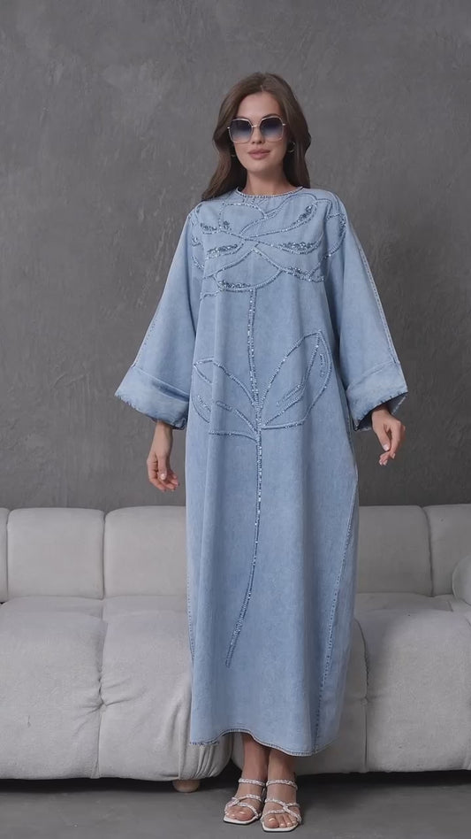 Denim Bloom Abaya