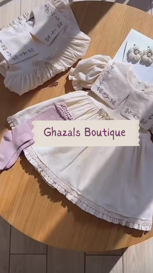 Girls Embroidered Puff Sleeve Dress